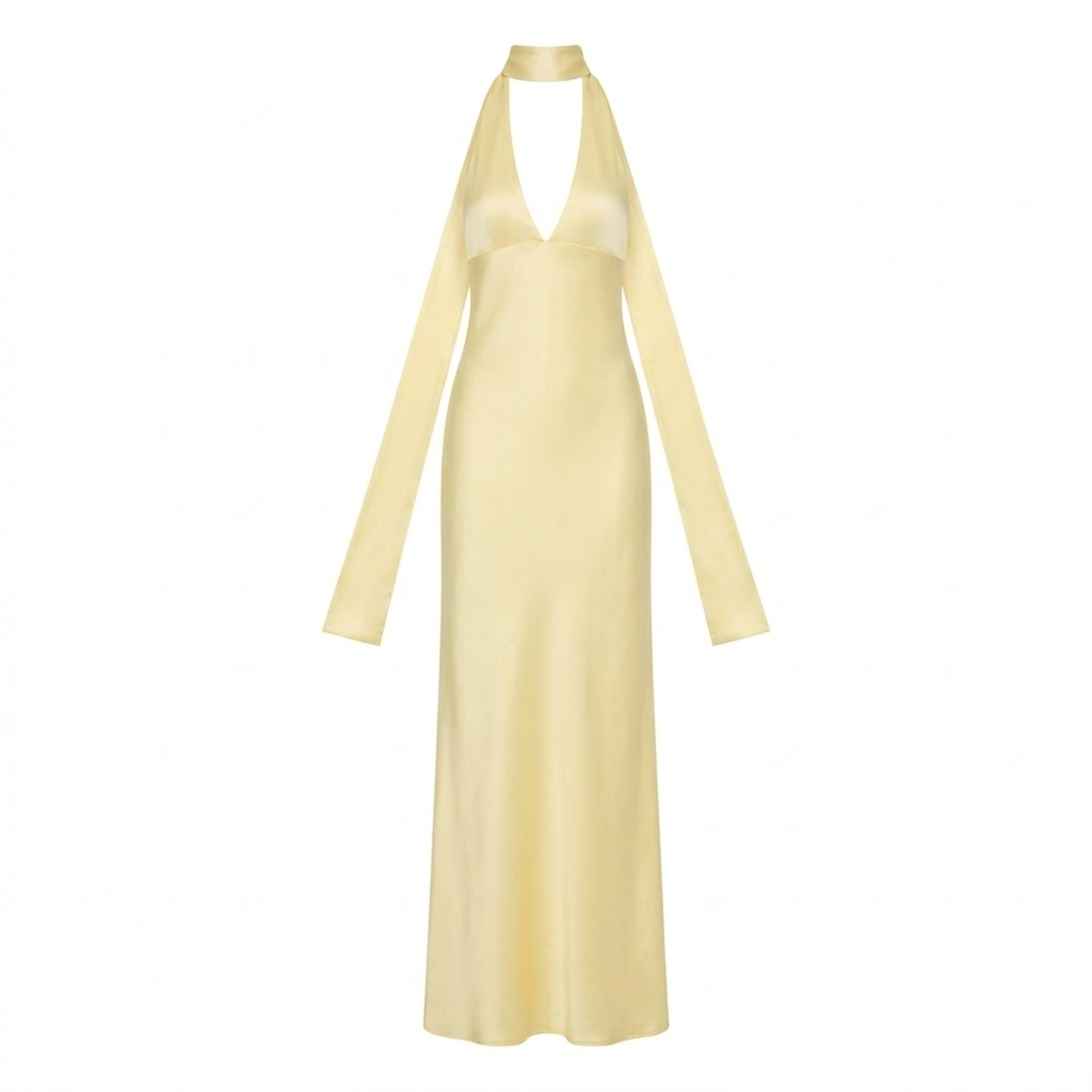 Women's Satin Halter Maxi Dress with Open Back