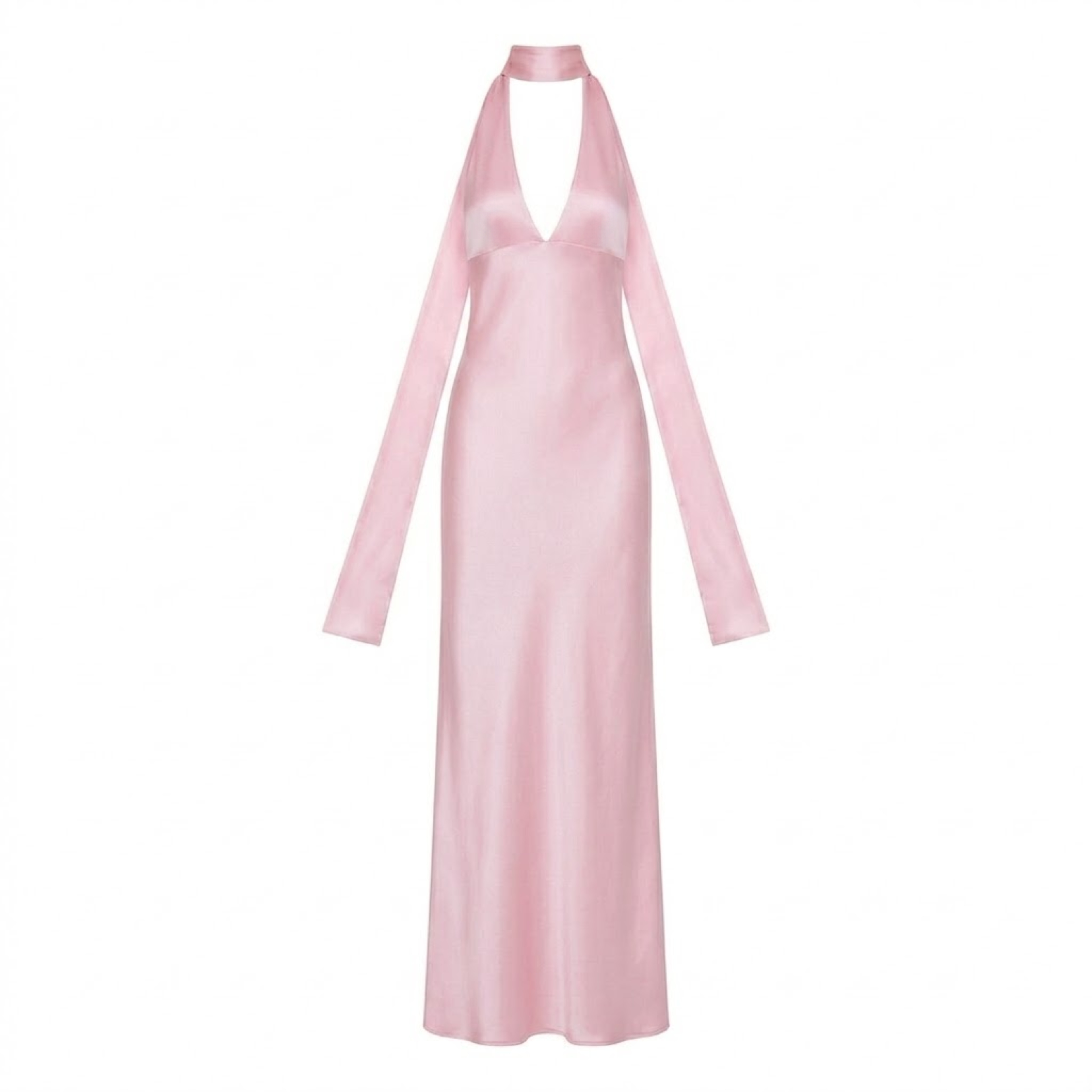 Women's Satin Halter Maxi Dress with Open Back