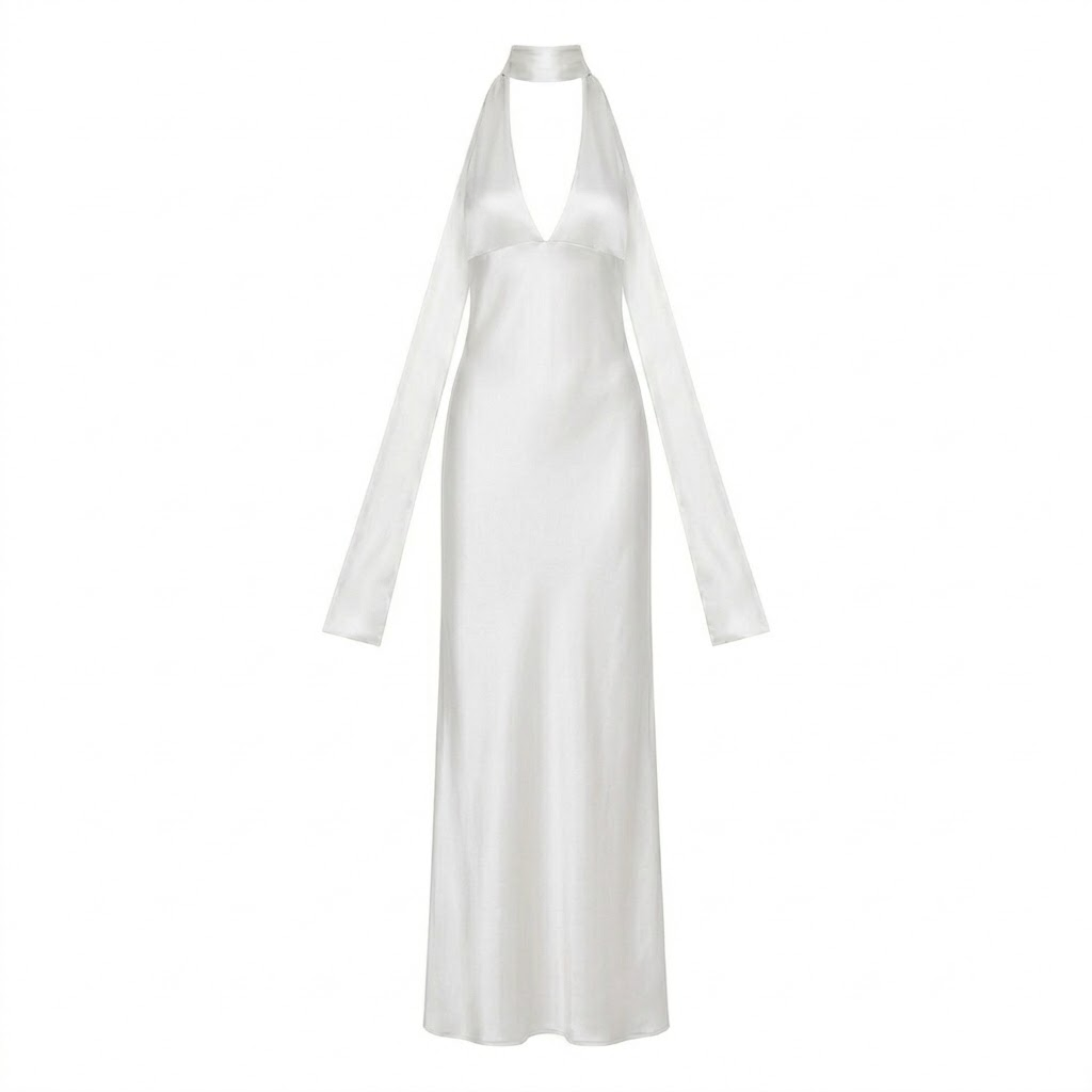 Women's Satin Halter Maxi Dress with Open Back