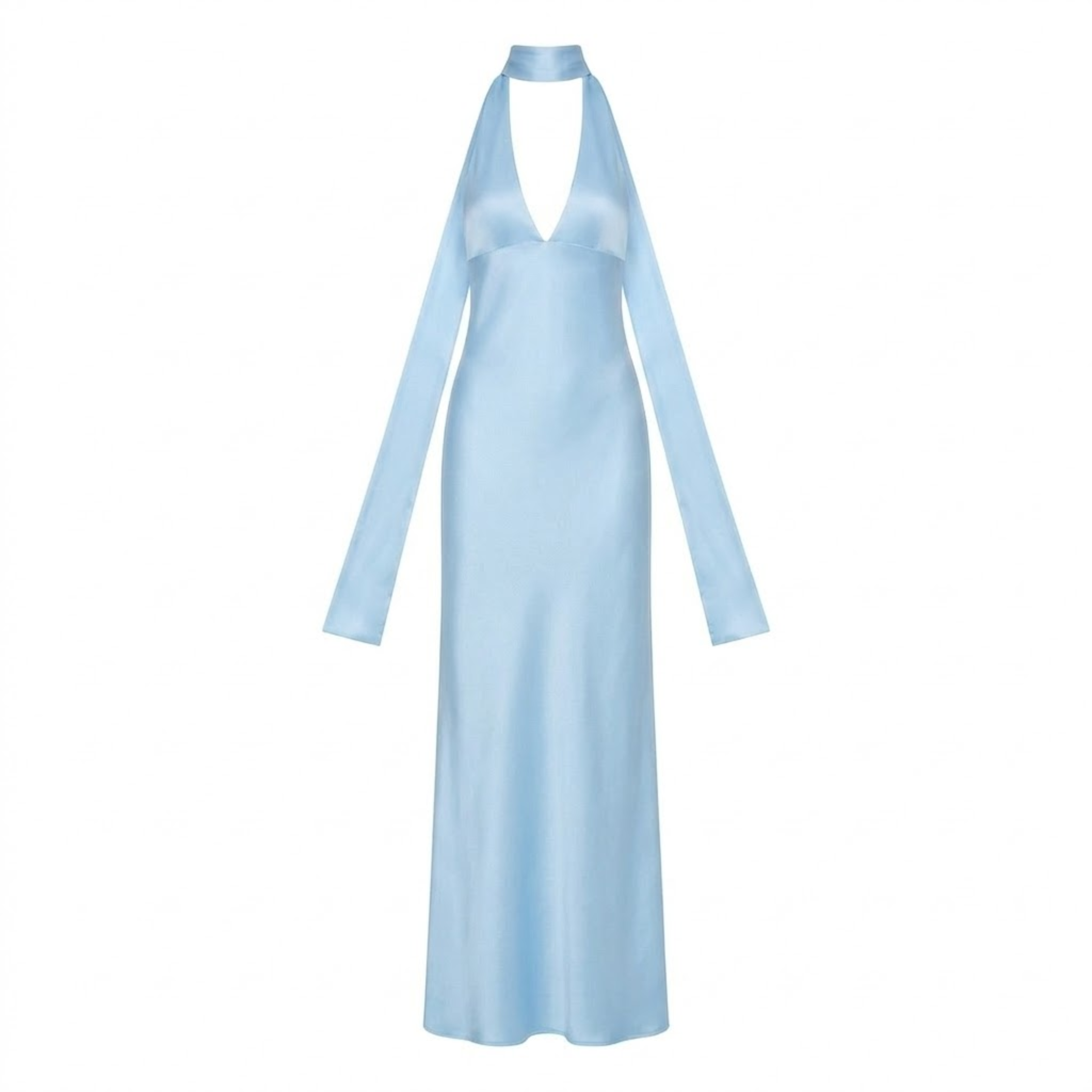 Women's Satin Halter Maxi Dress with Open Back