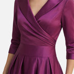 Women's Satin Fit-and-Flare Midi Dress with Side Pockets