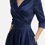 Women's Satin Fit-and-Flare Midi Dress with Side Pockets