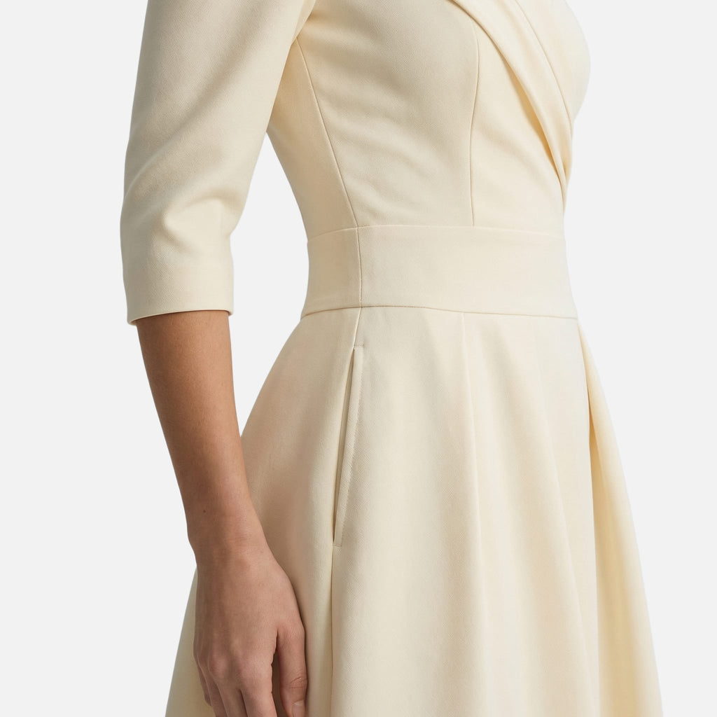 Women's Satin Fit-and-Flare Midi Dress with Side Pockets
