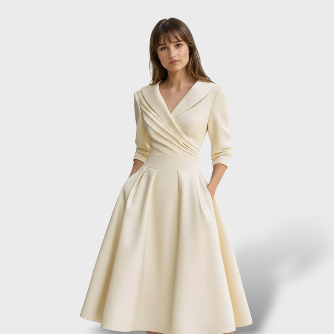 Women's Satin Fit-and-Flare Midi Dress with Side Pockets