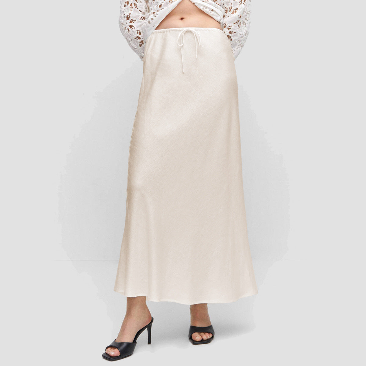 Women's Satin Maxi Skirt with Drawstring Waist