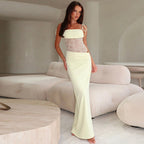 Women's Satin Lace Maxi Dress with Tie Straps