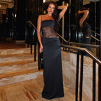 Women's Satin Lace Maxi Dress with Tie Straps