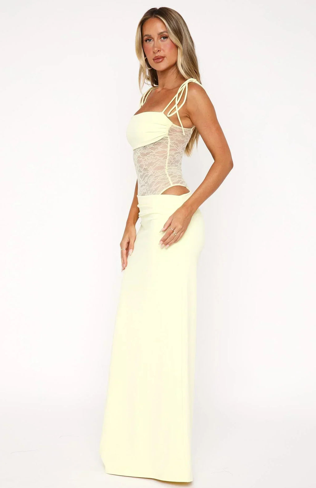 Women's Satin Lace Maxi Dress with Tie Straps