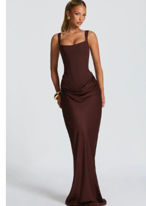 Women's Satin Maxi Dress with Adjustable Spaghetti Straps