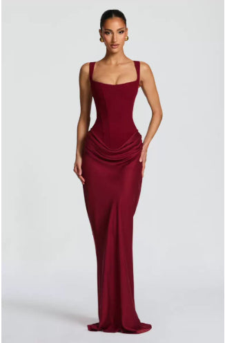 Women's Satin Maxi Dress with Adjustable Spaghetti Straps