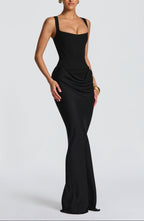Women's Satin Maxi Dress with Adjustable Spaghetti Straps