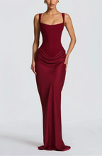 Women's Satin Maxi Dress with Adjustable Spaghetti Straps