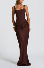Women's Satin Maxi Dress with Adjustable Spaghetti Straps