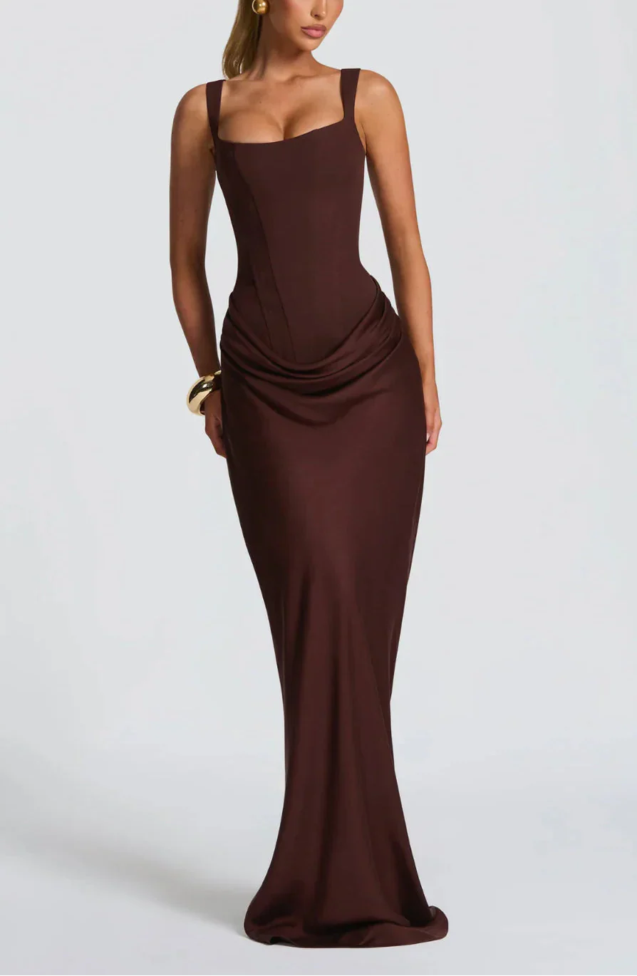 Women's Satin Maxi Dress with Adjustable Spaghetti Straps