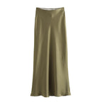 Women's High-Waist Satin Midi Skirt