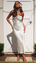 Women's Satin Party Maxi Dress with Strapless Gradient Design
