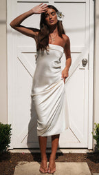 Women's Satin Party Maxi Dress with Strapless Gradient Design