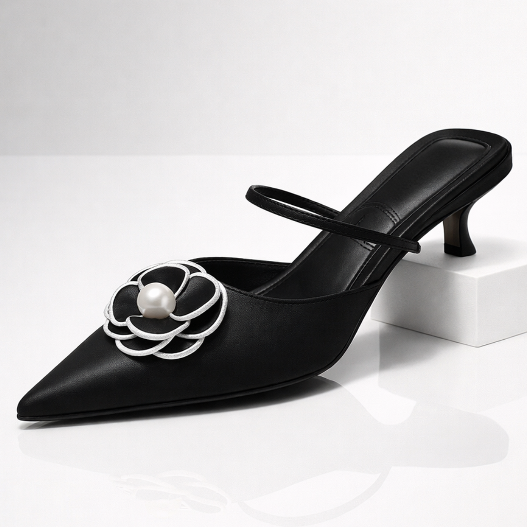 Women's Satin Pointed Toe Heels with Floral Appliqué