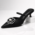 Women's Satin Pointed Toe Heels with Floral Appliqué
