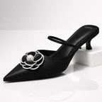 Women's Satin Pointed Toe Heels with Floral Appliqué