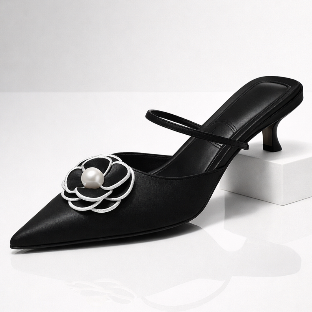Women's Satin Pointed Toe Heels with Floral Appliqué