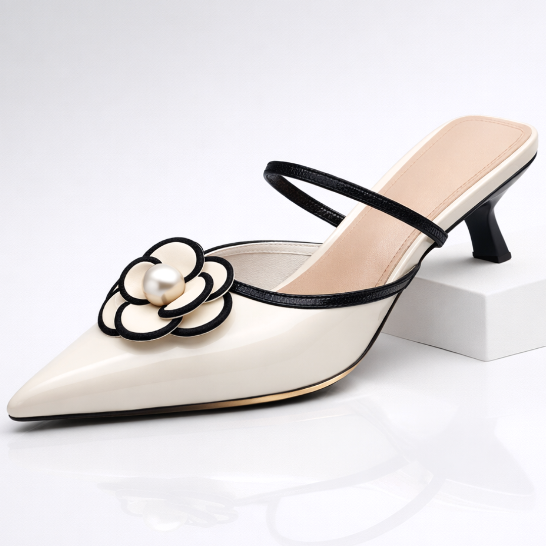Women's Satin Pointed Toe Heels with Floral Appliqué