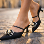 Women's Satin Pointed Toe Heels with Floral Appliqué