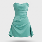 Women's Soft Pink Satin Strapless Mini Dress with Draped Bodice