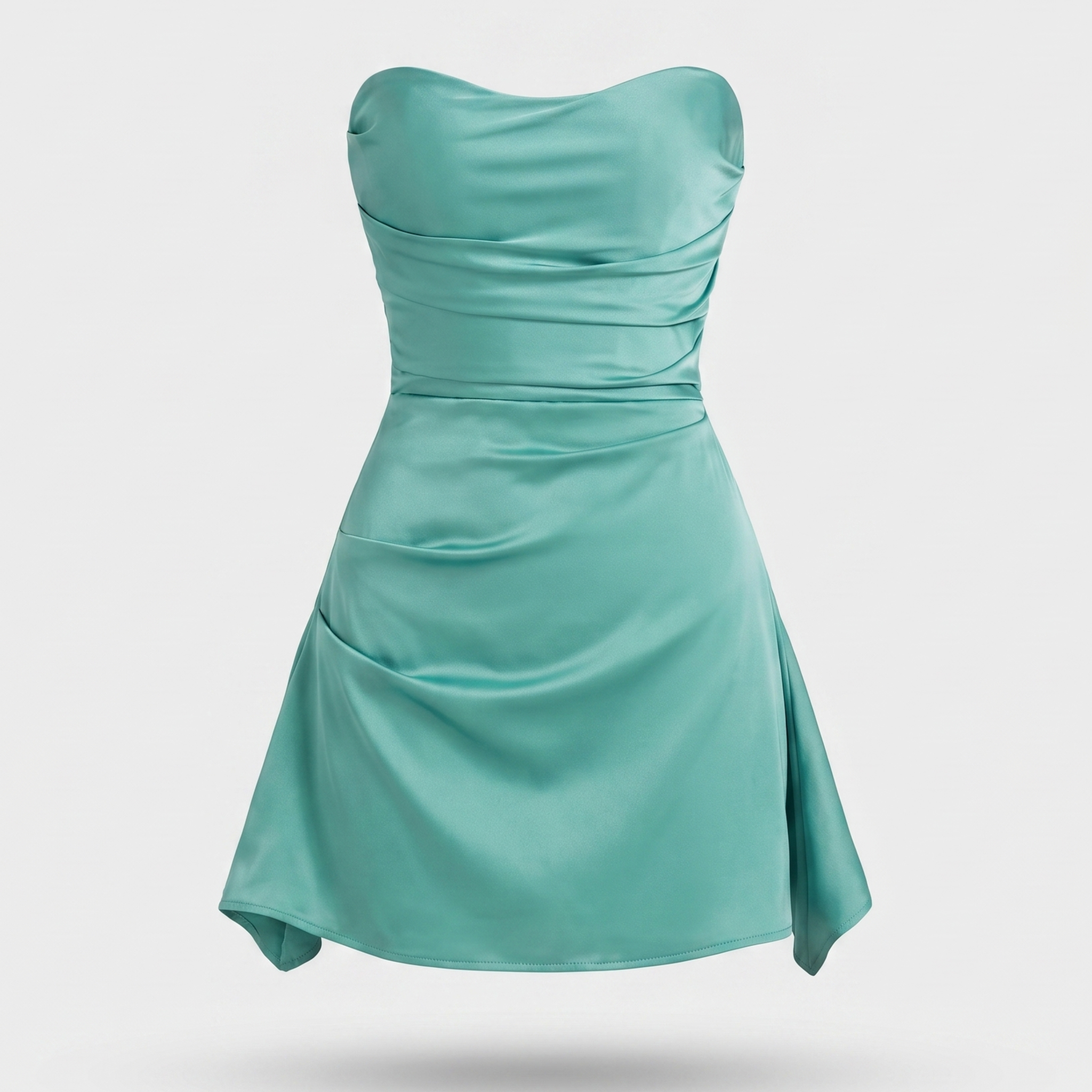 Women's Soft Pink Satin Strapless Mini Dress with Draped Bodice