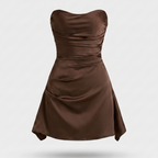 Women's Soft Pink Satin Strapless Mini Dress with Draped Bodice