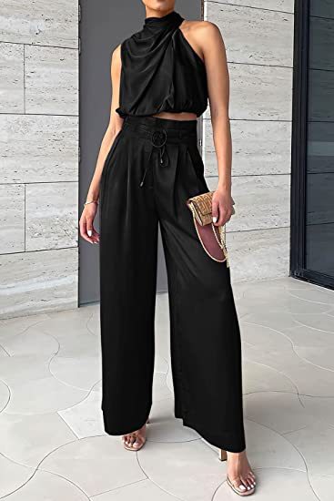 Women's Satin Wide-Leg Jumpsuit with Cowl Neck