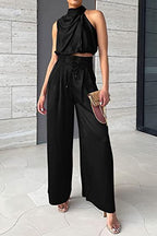 Women's Satin Wide-Leg Jumpsuit with Cowl Neck