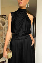 Women's Satin Wide-Leg Jumpsuit with Cowl Neck