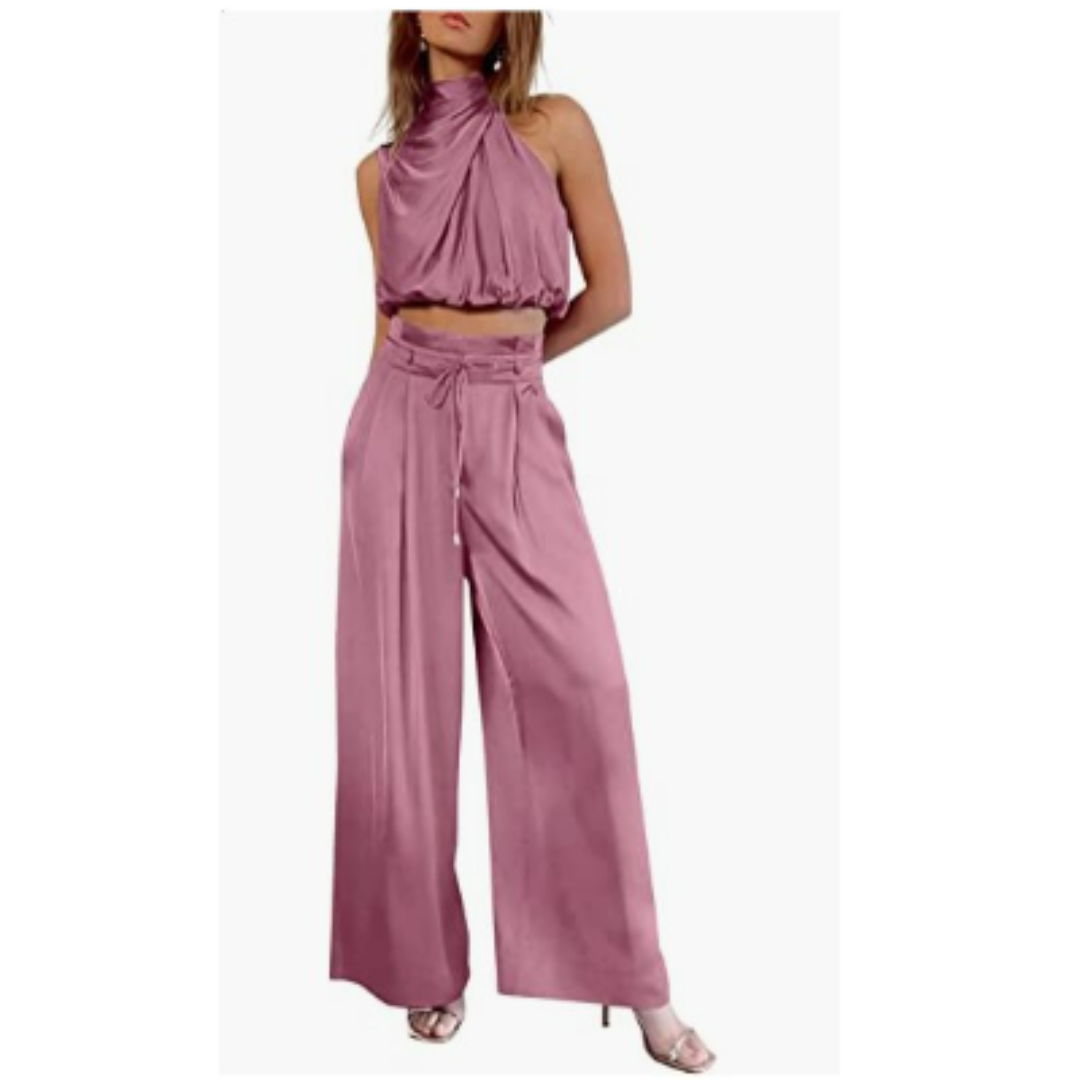 Women's Satin Wide-Leg Jumpsuit with Cowl Neck