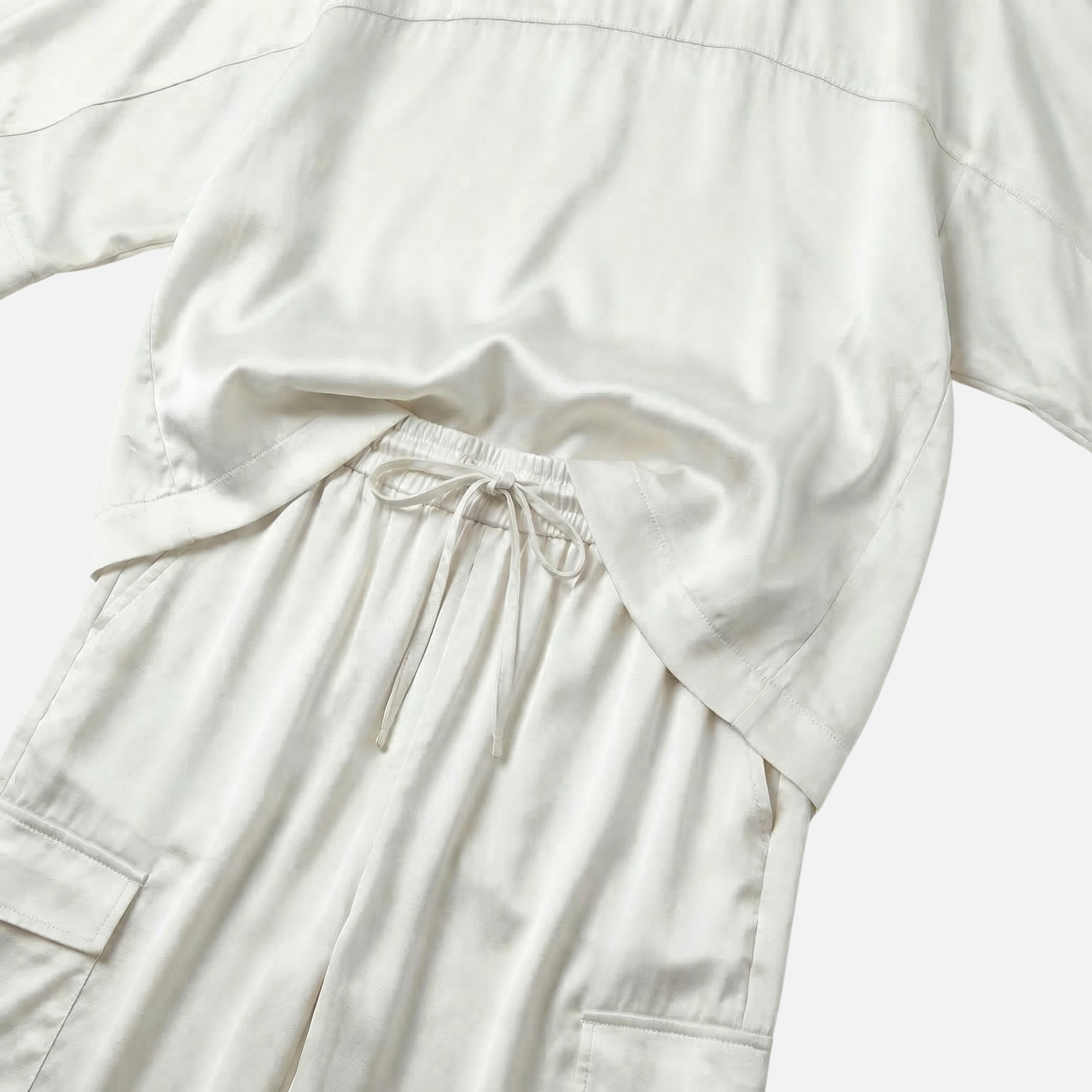 Women's Relaxed Satin Cargo Set with Drawstring Pants