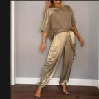 Women's Relaxed Satin Cargo Set with Drawstring Pants