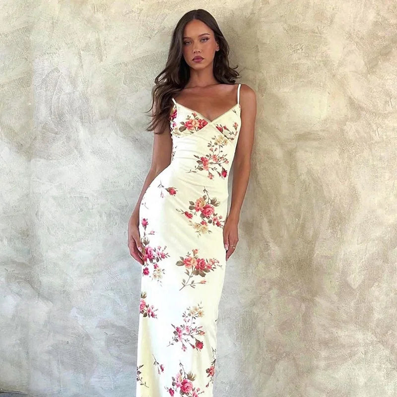White Sleeveless Maxi Dress with Fixed Straps