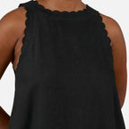 Women's Sleeveless Mini Dress with Scalloped Trim