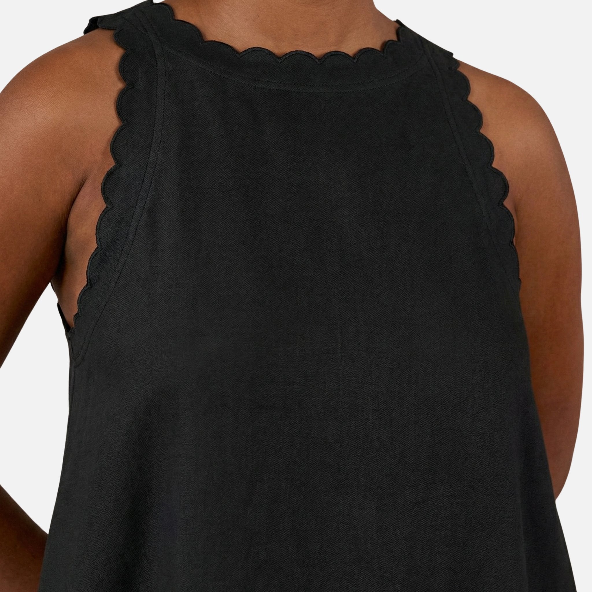Women's Sleeveless Mini Dress with Scalloped Trim