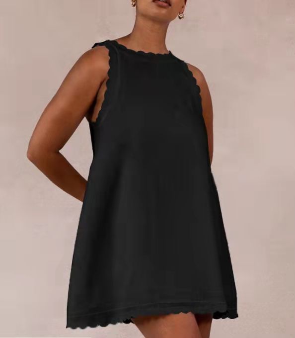 Women's Sleeveless Mini Dress with Scalloped Trim