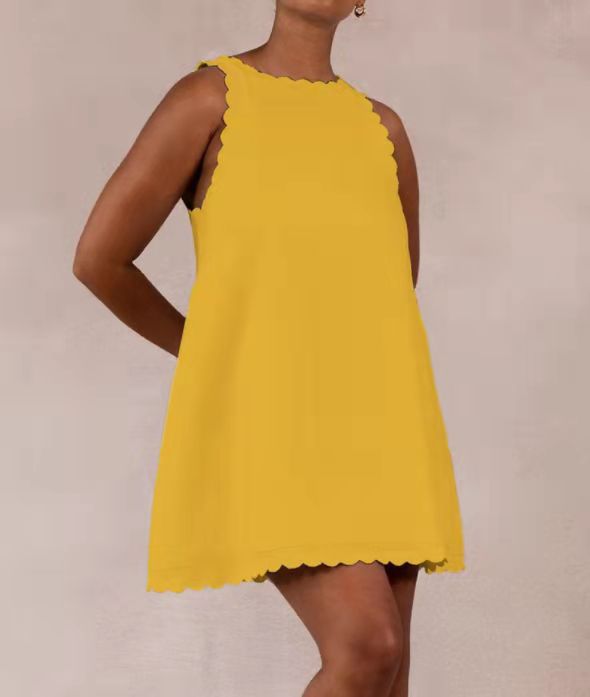 Women's Sleeveless Mini Dress with Scalloped Trim