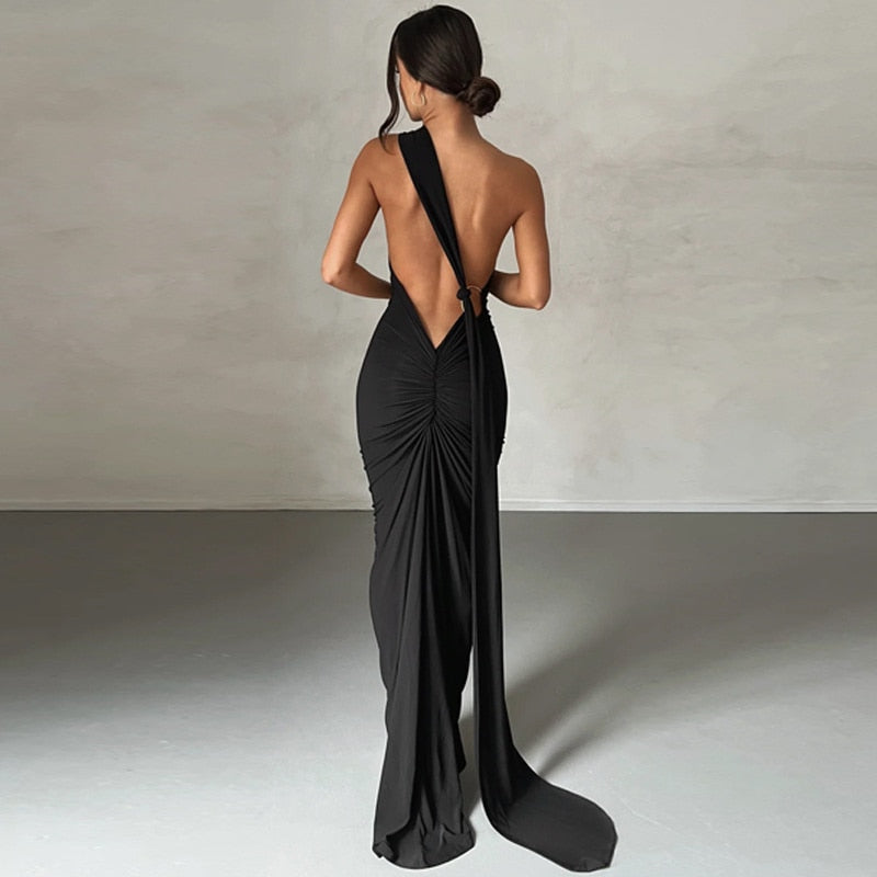 Black Floral Lace Maxi Dress with Long Sleeves