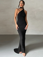 Black Floral Lace Maxi Dress with Long Sleeves