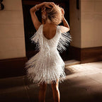 Women's Sequin Fringe Mini Dress with V-Neck
