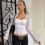 Women's Sheer Lace Top with Long Sleeves and Square Neck