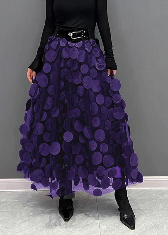 Women's A-Line Tulle Skirt with Circular Appliques