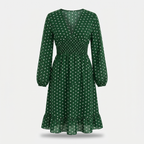 Women's Polka Dot Midi Dress with Shirred Waist