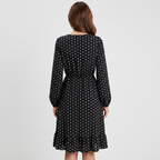 Women's Polka Dot Midi Dress with Shirred Waist
