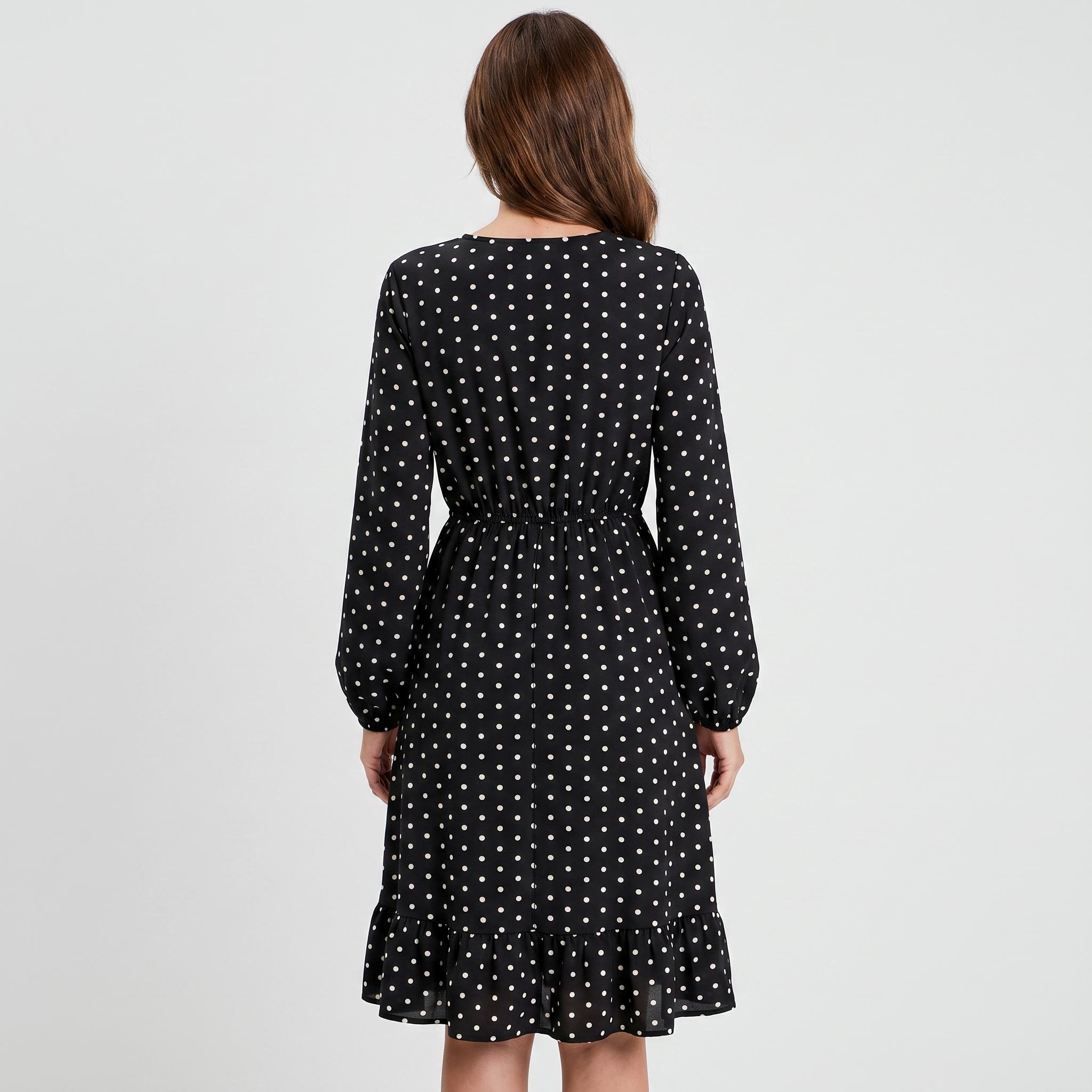 Women's Polka Dot Midi Dress with Shirred Waist