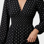 Women's Polka Dot Midi Dress with Shirred Waist